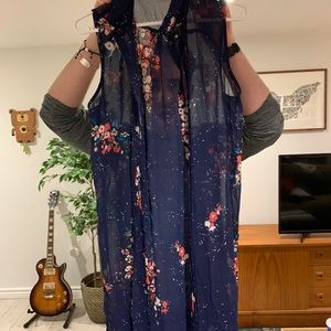 Long floral duster vest